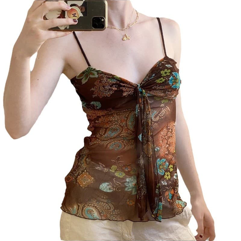 タンクトップ ペイズリー柄シフォンキャミソール