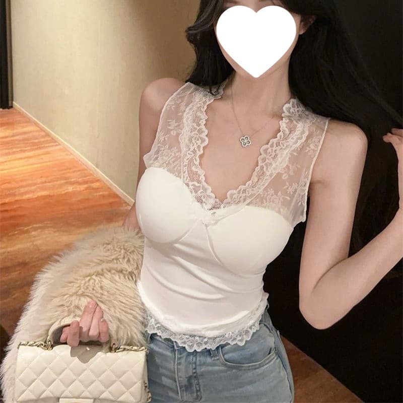 レース切り替えフィット美シルエットタンクトップ