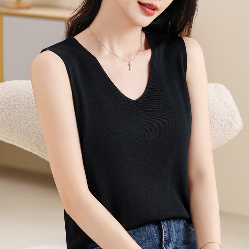シンプル美シルエット リブタンクトップ