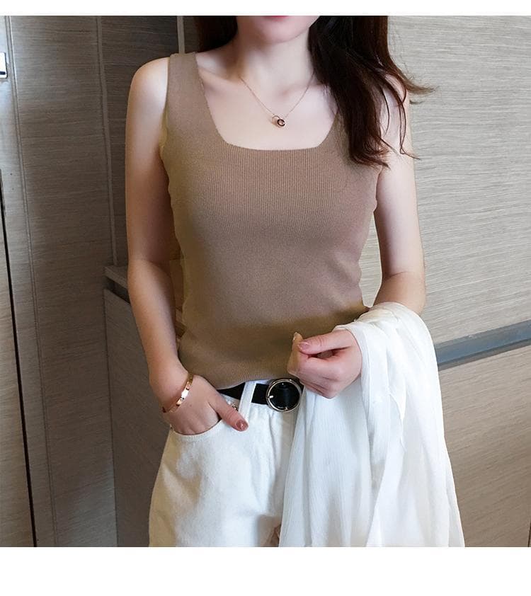 タンクトップ リブ編みノースリーブ美シルエット