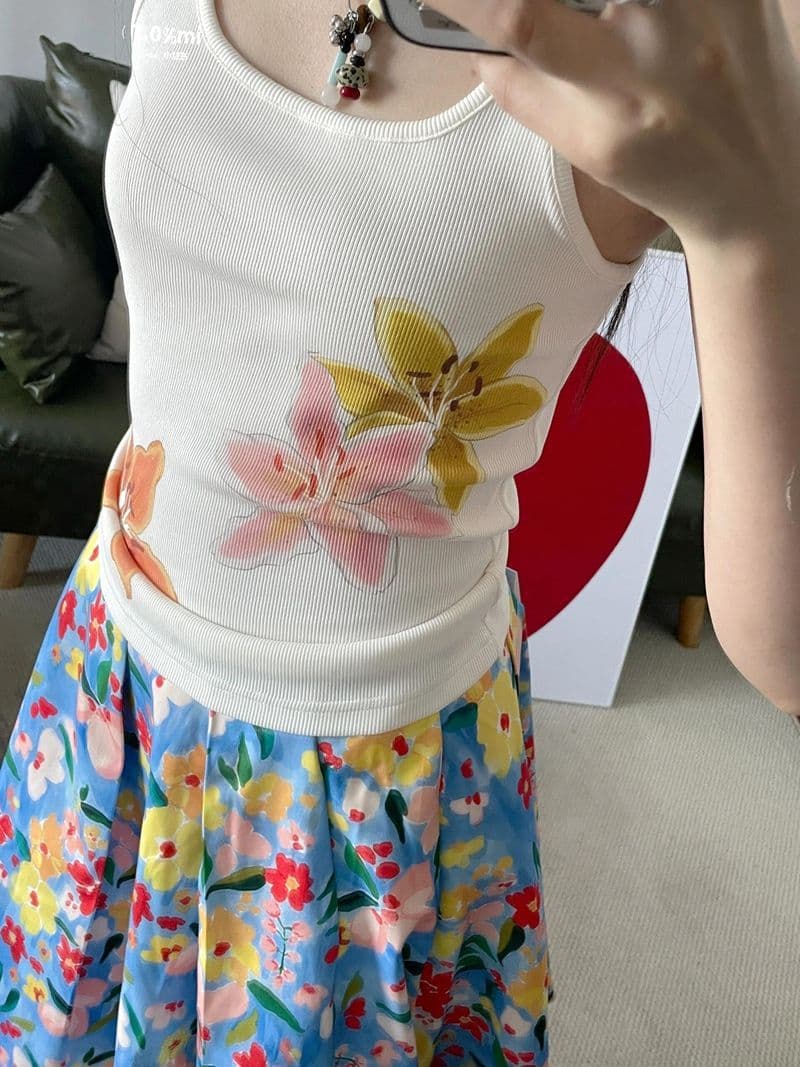 花柄リブデザインタンクトップ