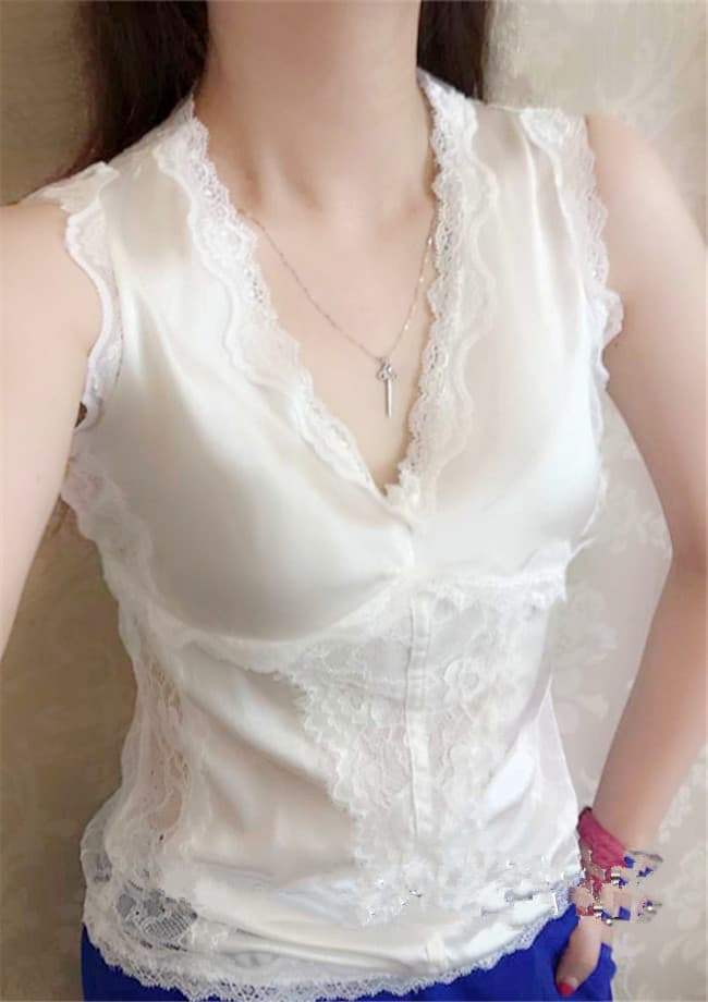 タンクトップ レース付きシルエット美人キャミソール