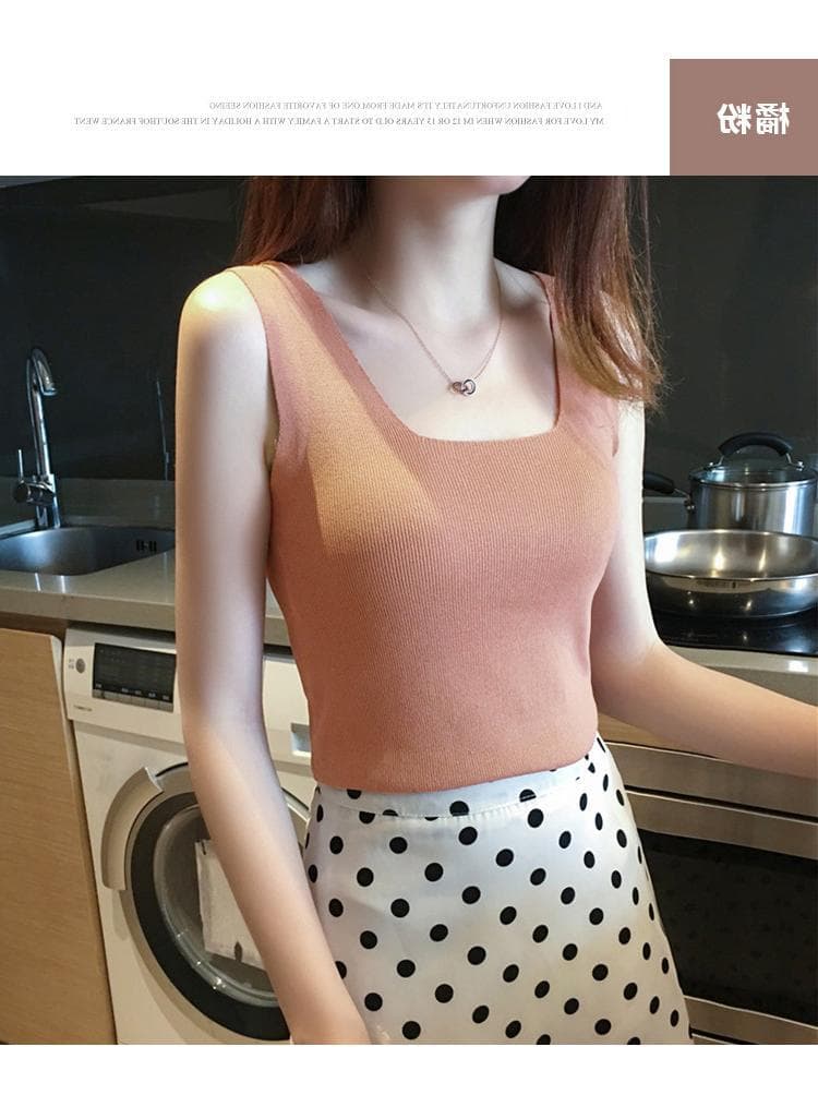 タンクトップ リブ編みノースリーブ美シルエット