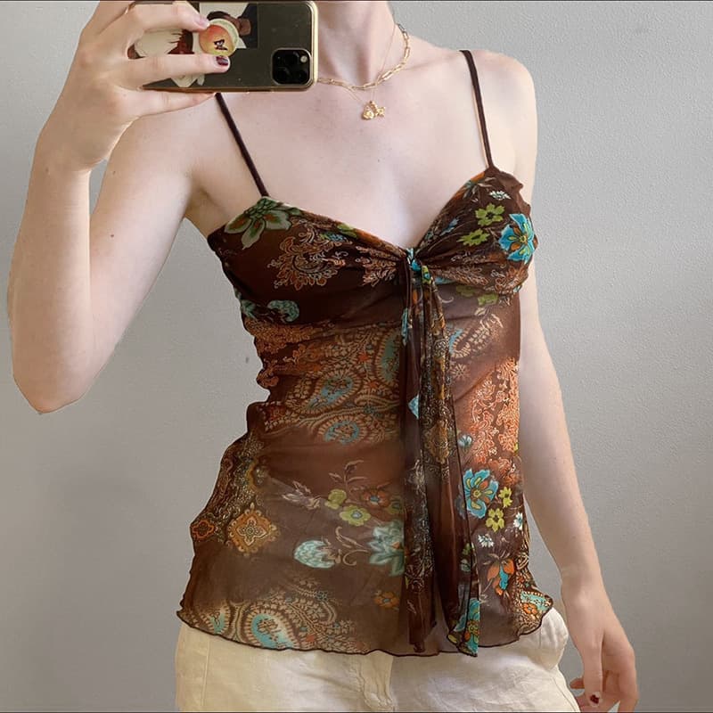 タンクトップ ペイズリー柄シフォンキャミソール