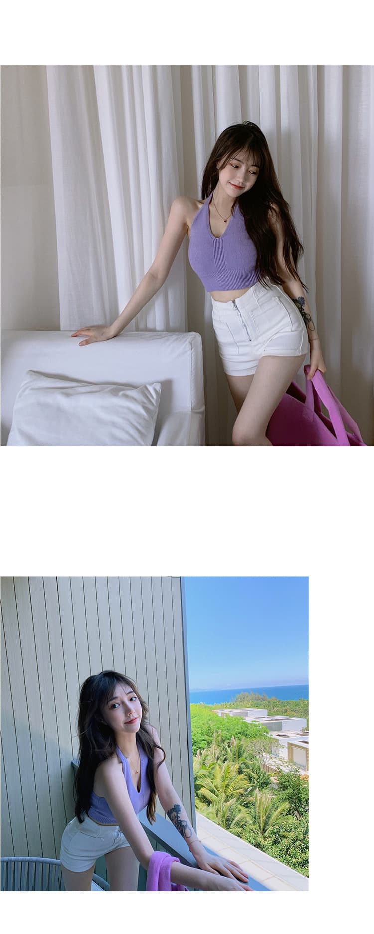 タンクトップ クロップドホルター風キャミソール
