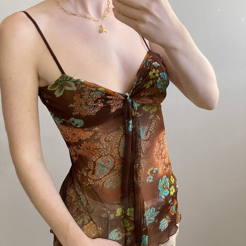 タンクトップ ペイズリー柄シフォンキャミソール