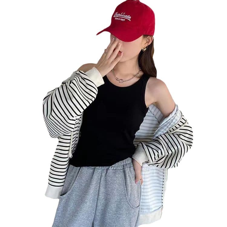 リブ編み シンプル 細身タンクトップ